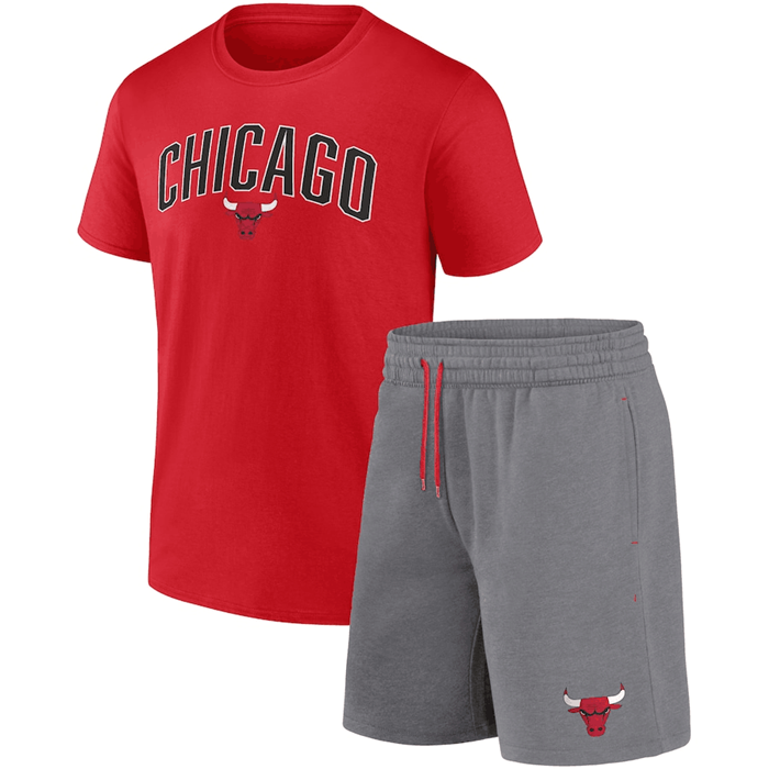 Men's Chicago Bulls Red/Heather Gray Arch T-Shirt & Shorts Combo Set